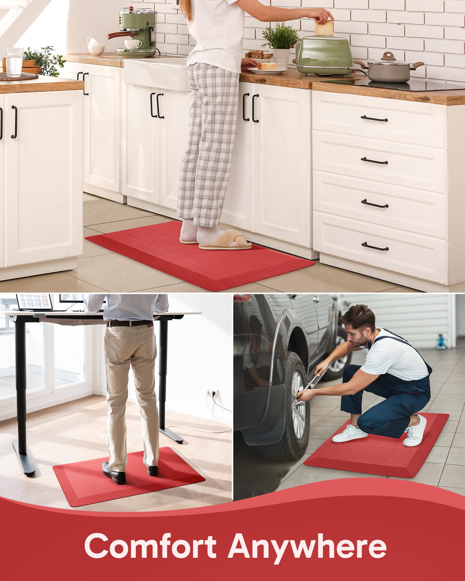 Base roja Ophanie con acabado antideslizante para cocinas, seguridad y comodidad diariamente.