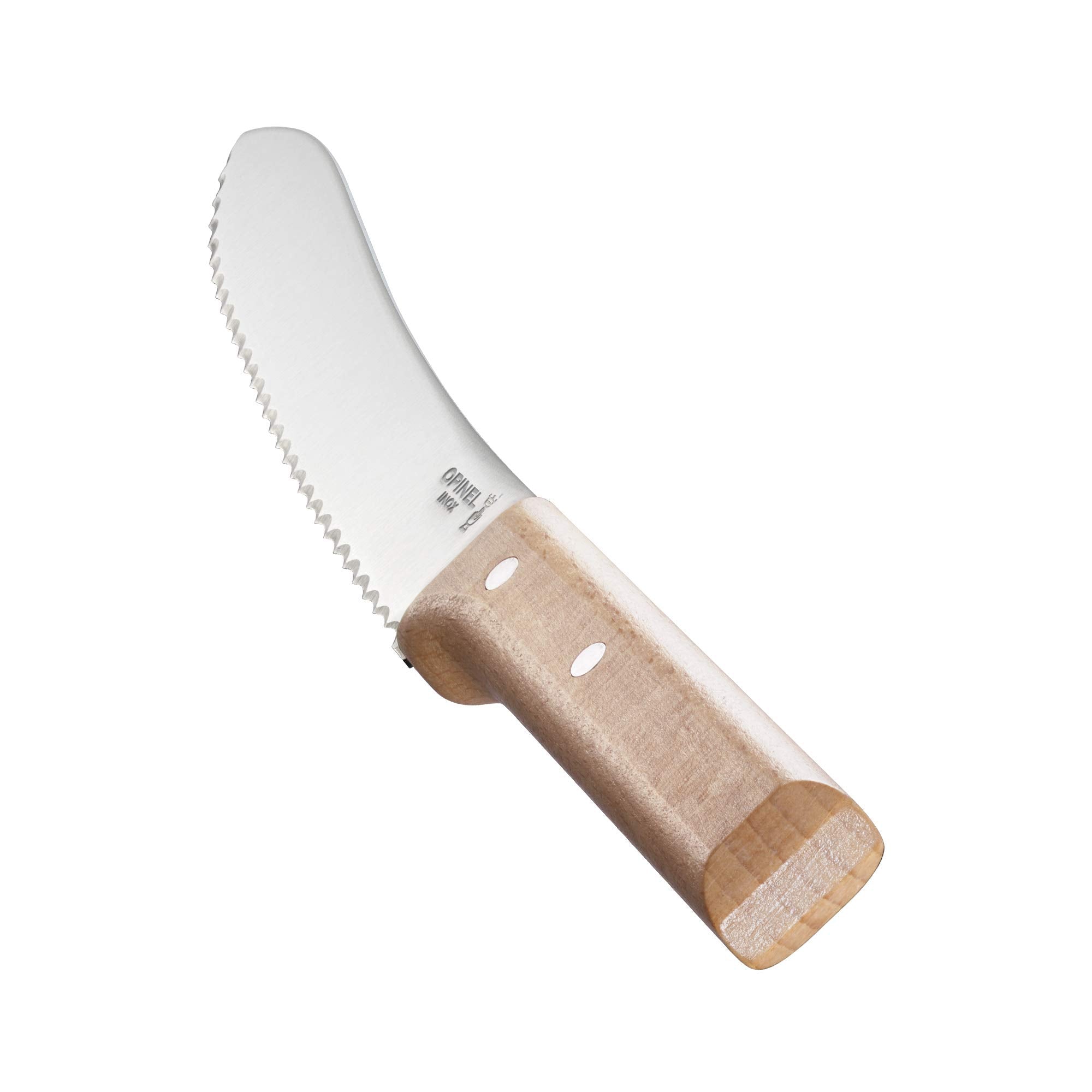 Opinel Parallele, mango de haya francés, agarre cómodo para cortar pan de manera estable.
