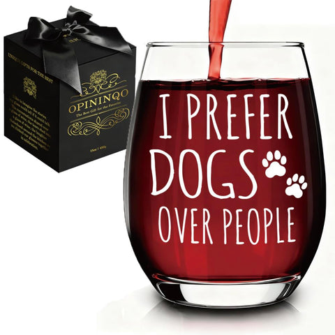 Vaso Opininqo sin tallo para amantes de perros, regalo alegre y práctico.