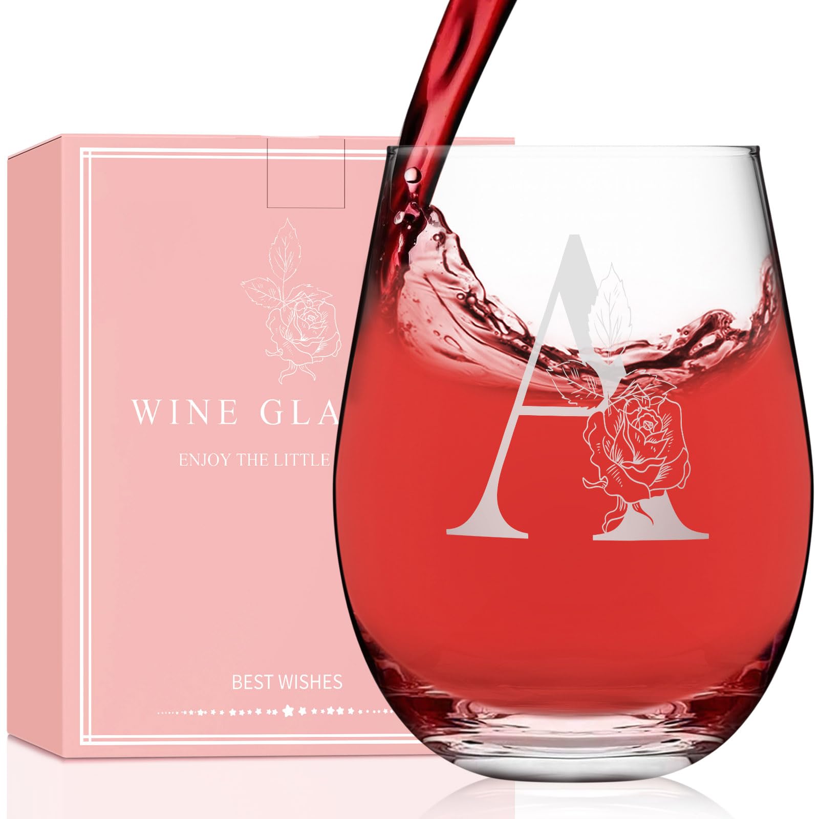 Vaso de vino Oprever con monograma láser, inicial A, duradero.