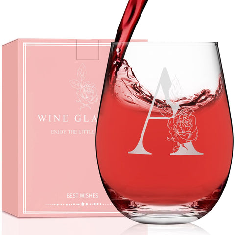 Vaso de vino Oprever con monograma láser, inicial A, duradero.