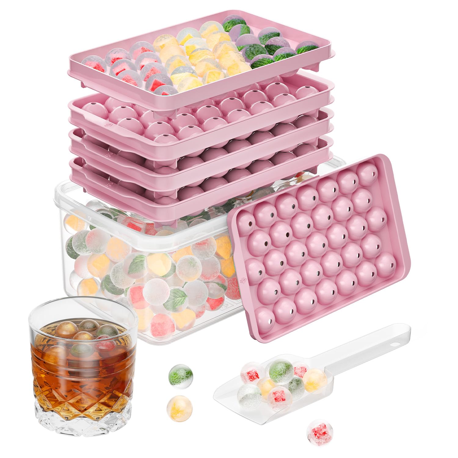 Optish bandeja de hielo redonda rosa para cubos consistentes en bebidas.