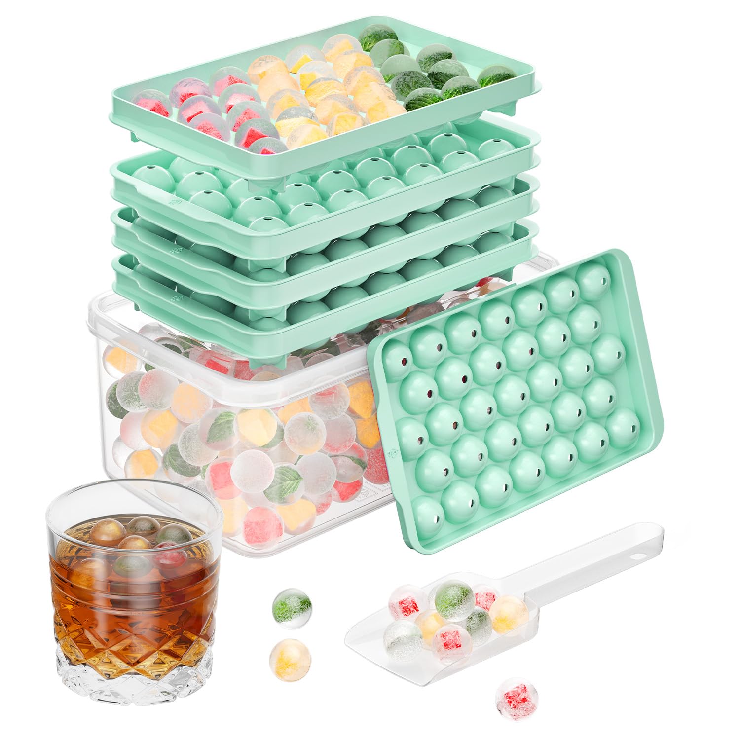Optish bandeja para hielo verde con cubos redondos 0,8 pulgadas para enfriar bebidas