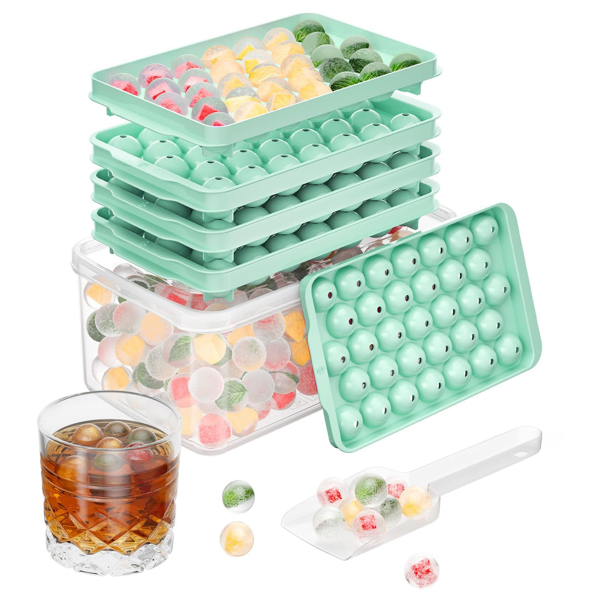 Optish bandeja para hielo verde con cubos redondos 0,8 pulgadas para enfriar bebidas