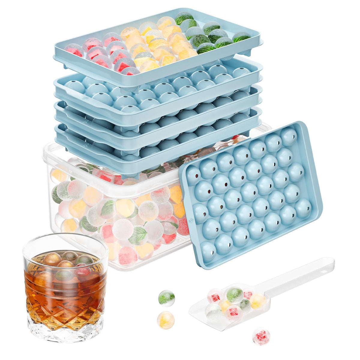 Optish bandejas hielo 3-pack, redondas de 0,8 pulgadas para bebidas.