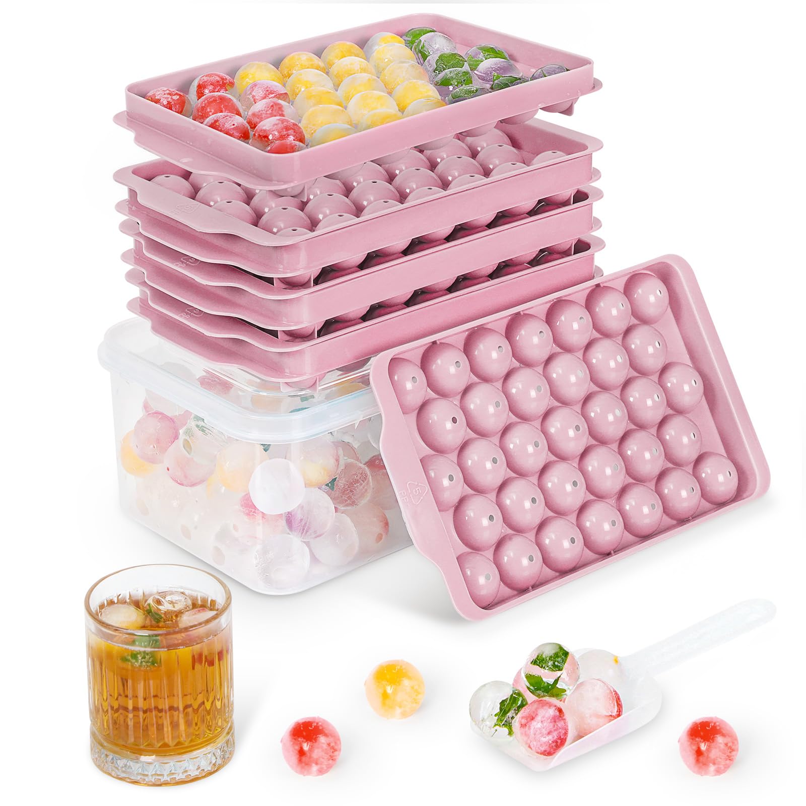 Optish bandeja de hielo redonda rosa con tapa para congelar