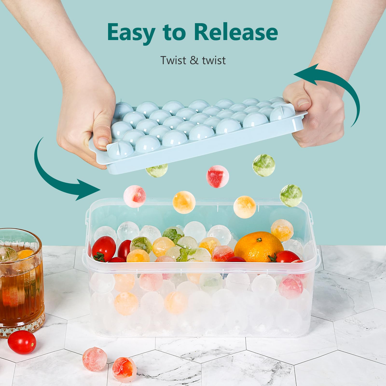 Optish bolas de hielo redondas de 1 pulgada para enfriar bebidas.