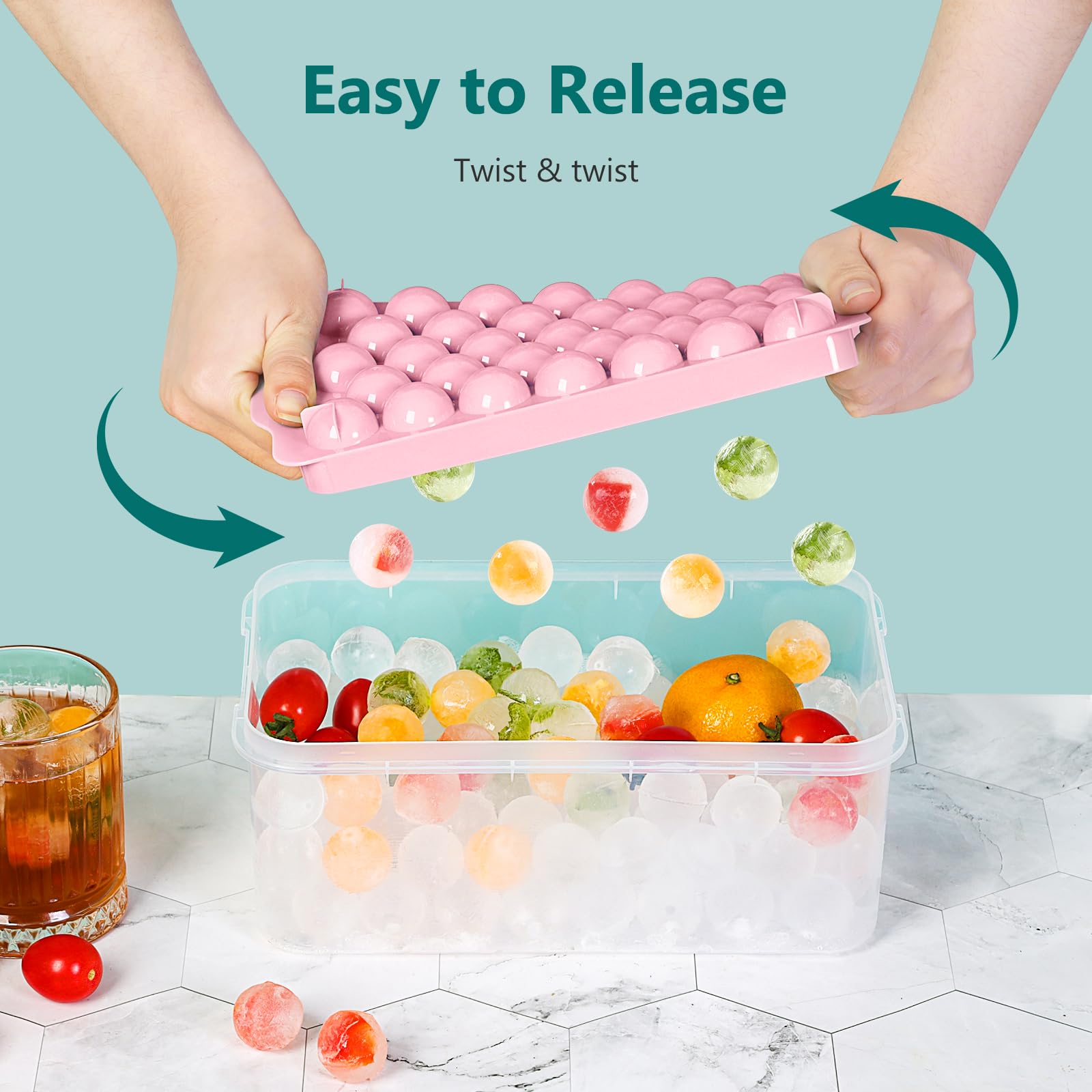 Optish contenedor de hielo rosa para almacenamiento compacto