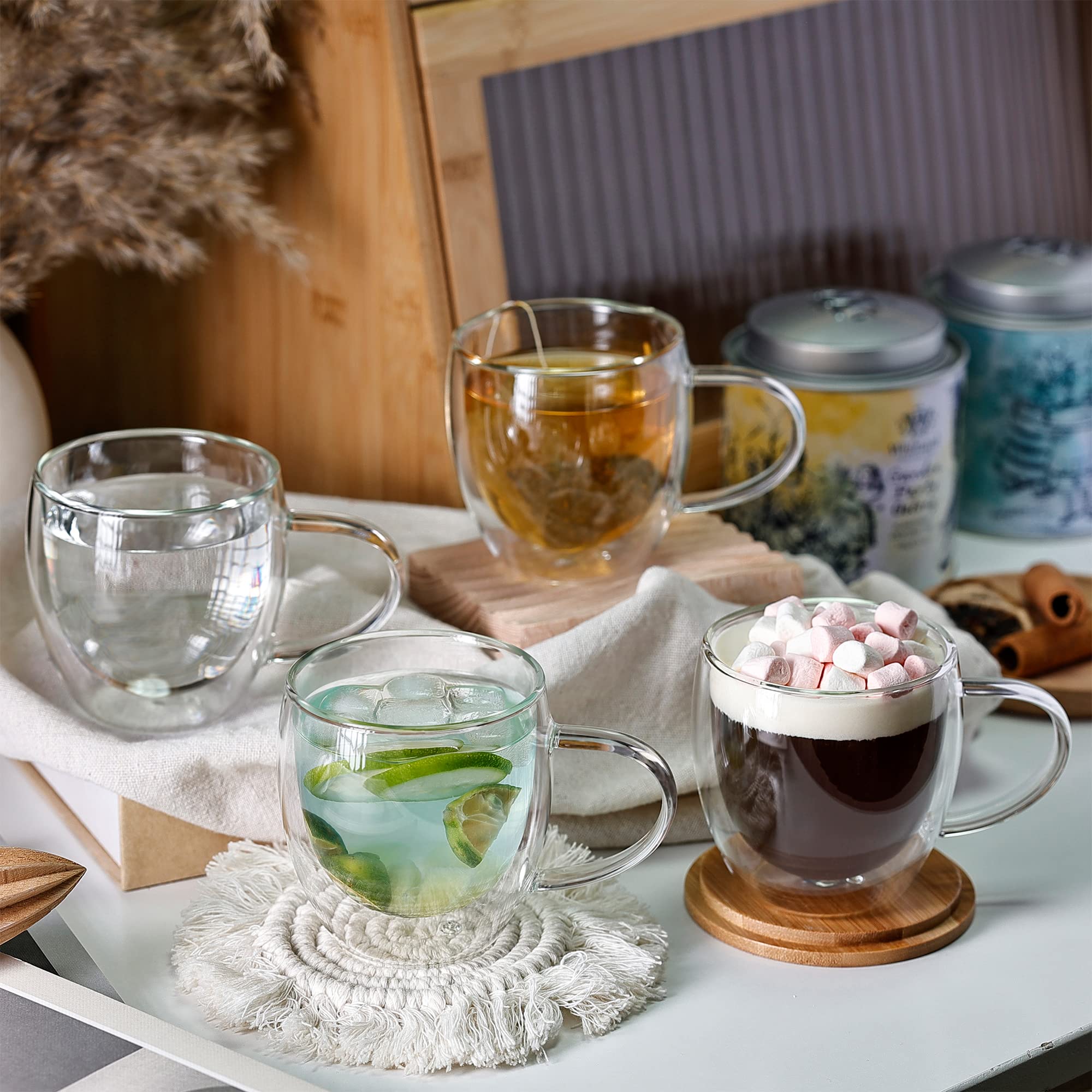 OPTVTAVITA vaso doble pared de vidrio claro permite ver capas deliciosas