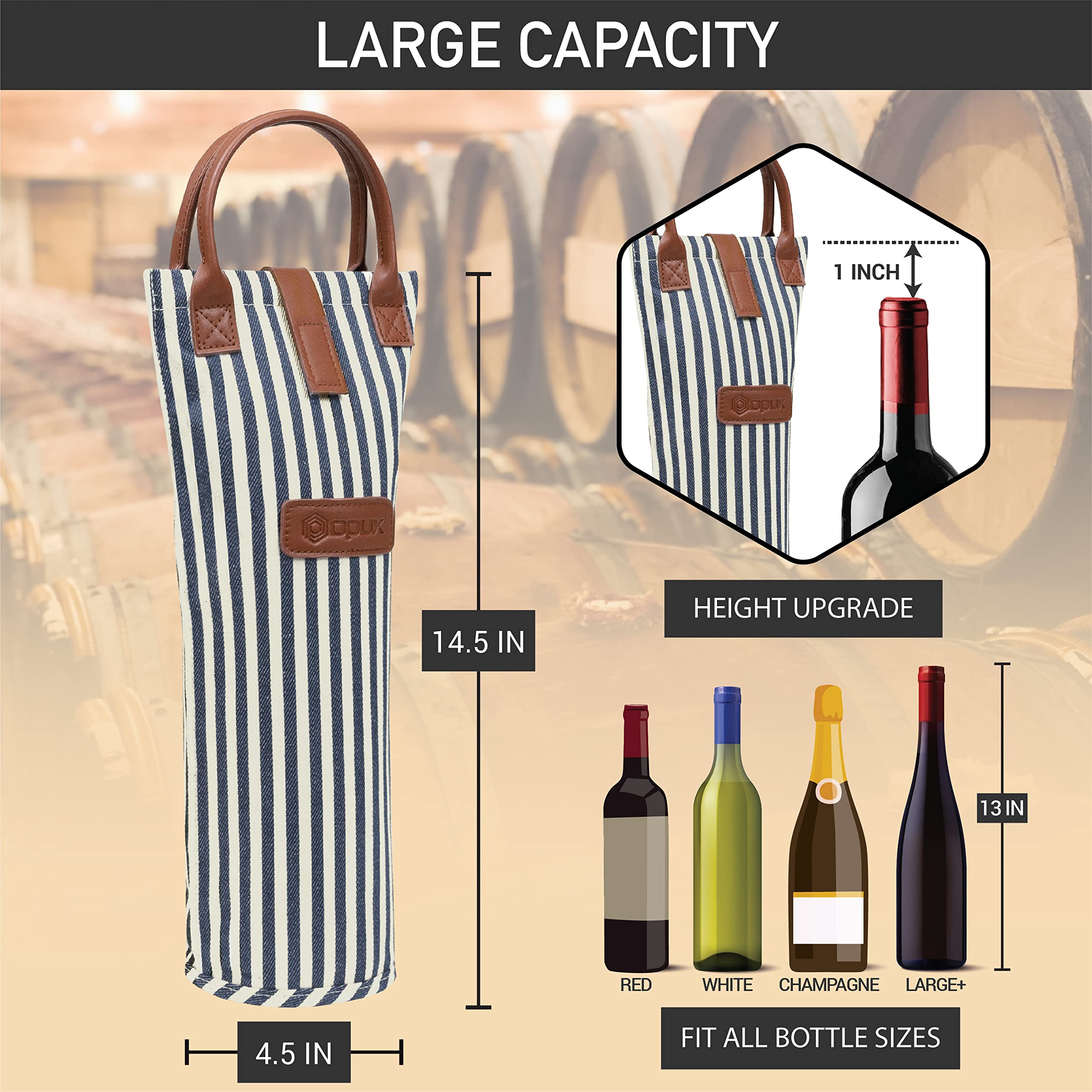 opux bolsa vino asa doble, diseño ergonómico para llevar