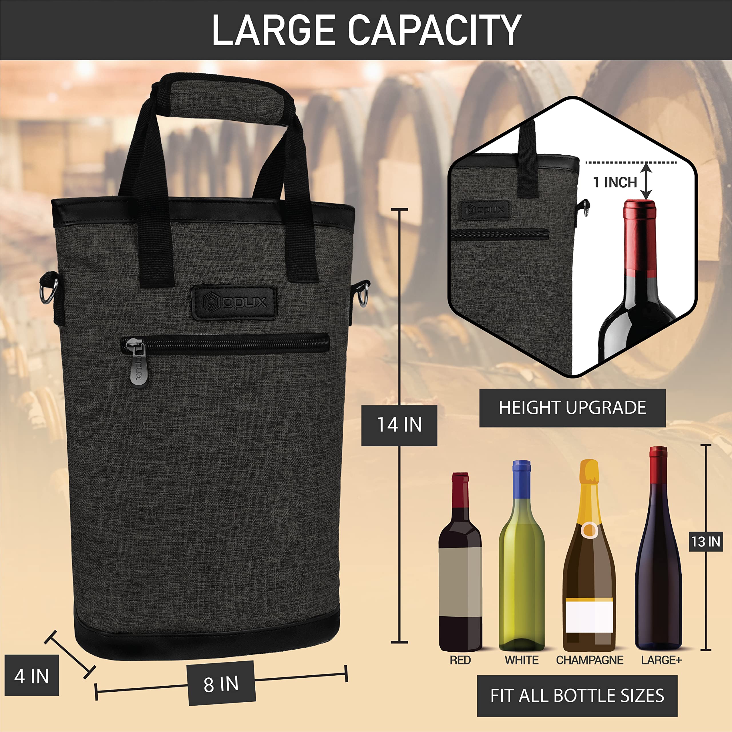 Opux bolsa vino lona gris carbón, diseño elegante y duradero.