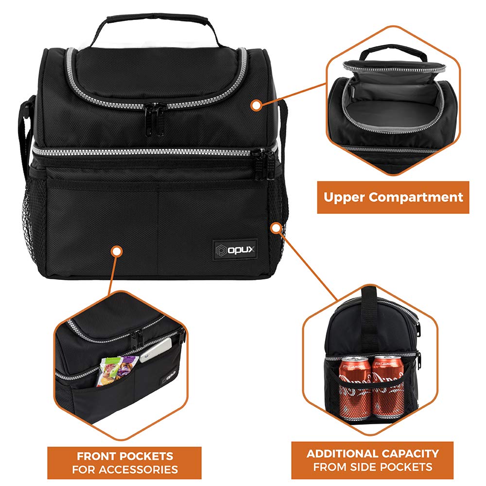 OPUX lonchera con bolsillos frontales y laterales para botellas y utensilios
