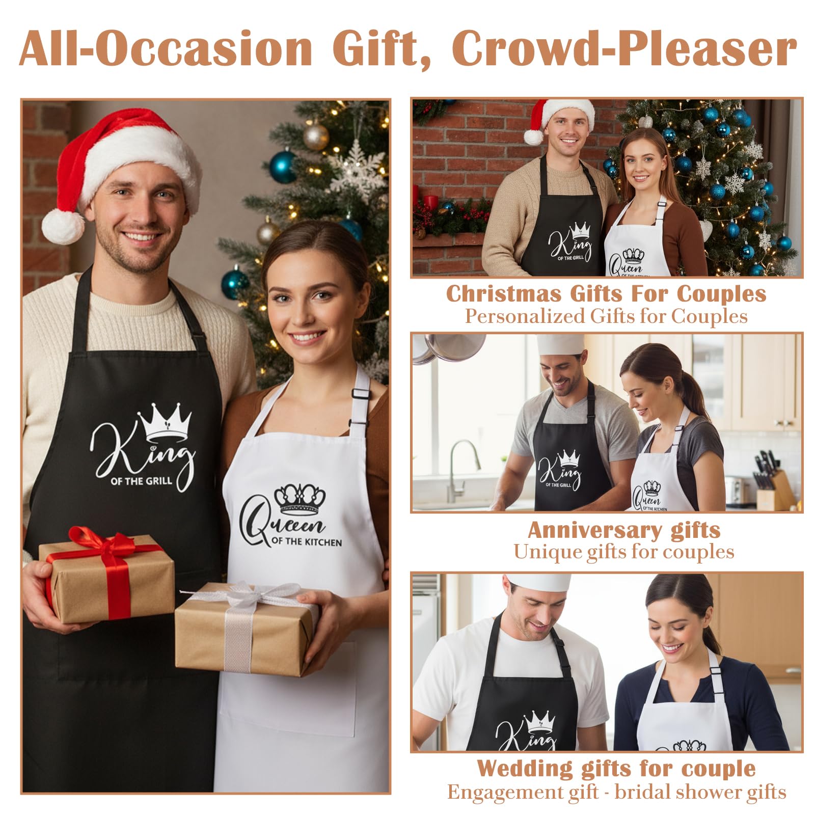 Delantal de pareja Oqqlin, enfoque regalo aniversario, ideal para cocinar juntos.