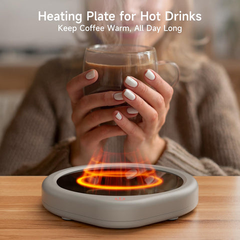 Oracer calentador de tazas, botón táctil iluminado para encender y ajustar temperatura.