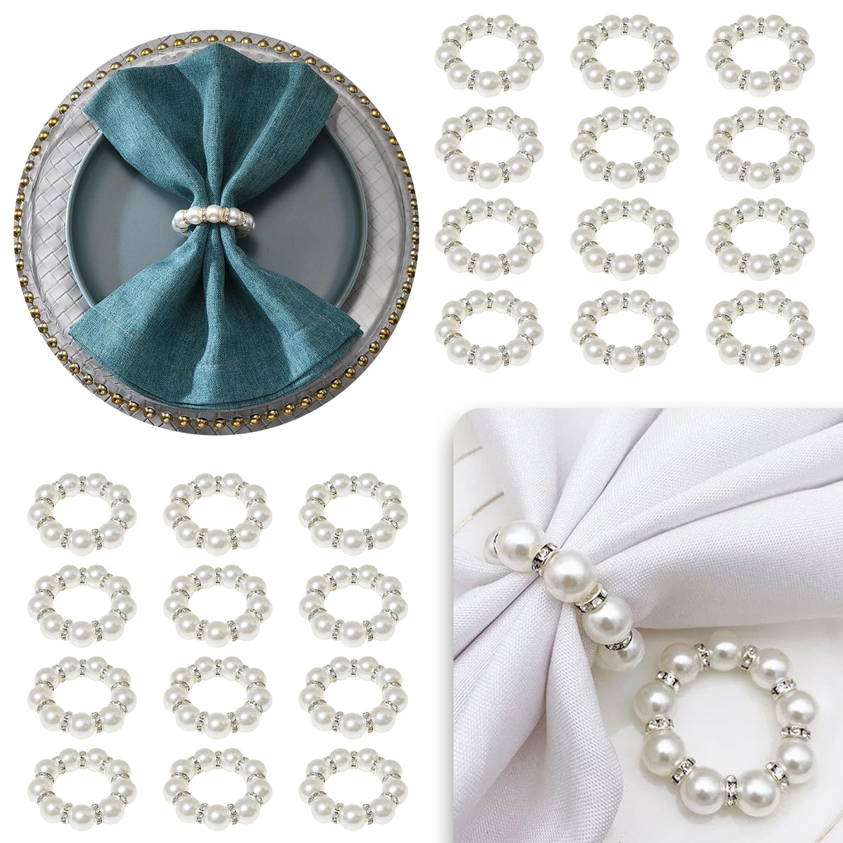Anillo de servilleta Orbflair con perla imitada, añade elegancia a la mesa.