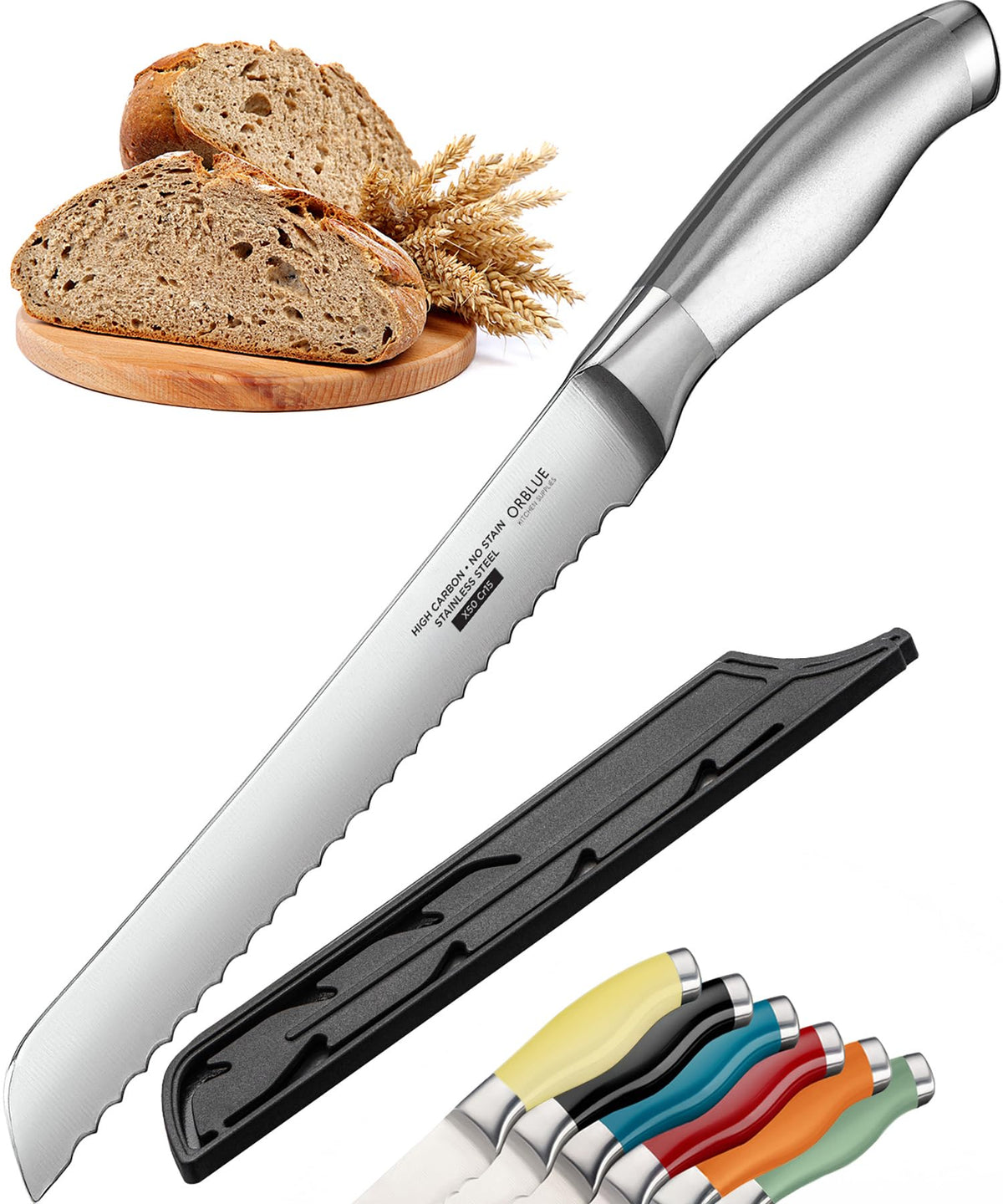 Orblue cuchillo pan serrado, hoja de 8 pulgadas para cortes limpios