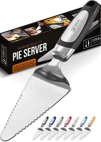 Orblue Pie Server con bordes serrados en ambos lados para cortar y servir con precisión.