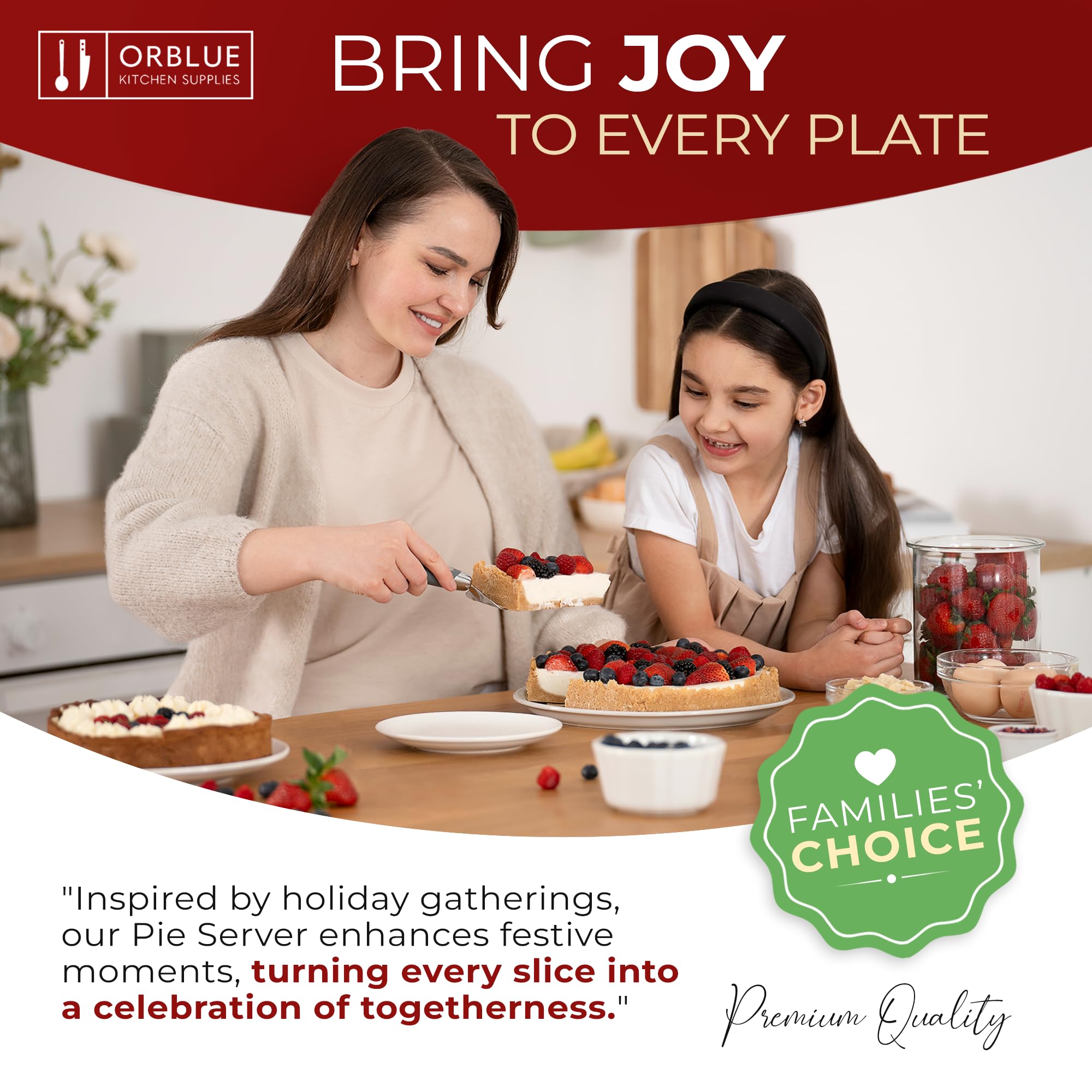 Orblue Pie Server mango cómodo para manos izquierda y derecha.