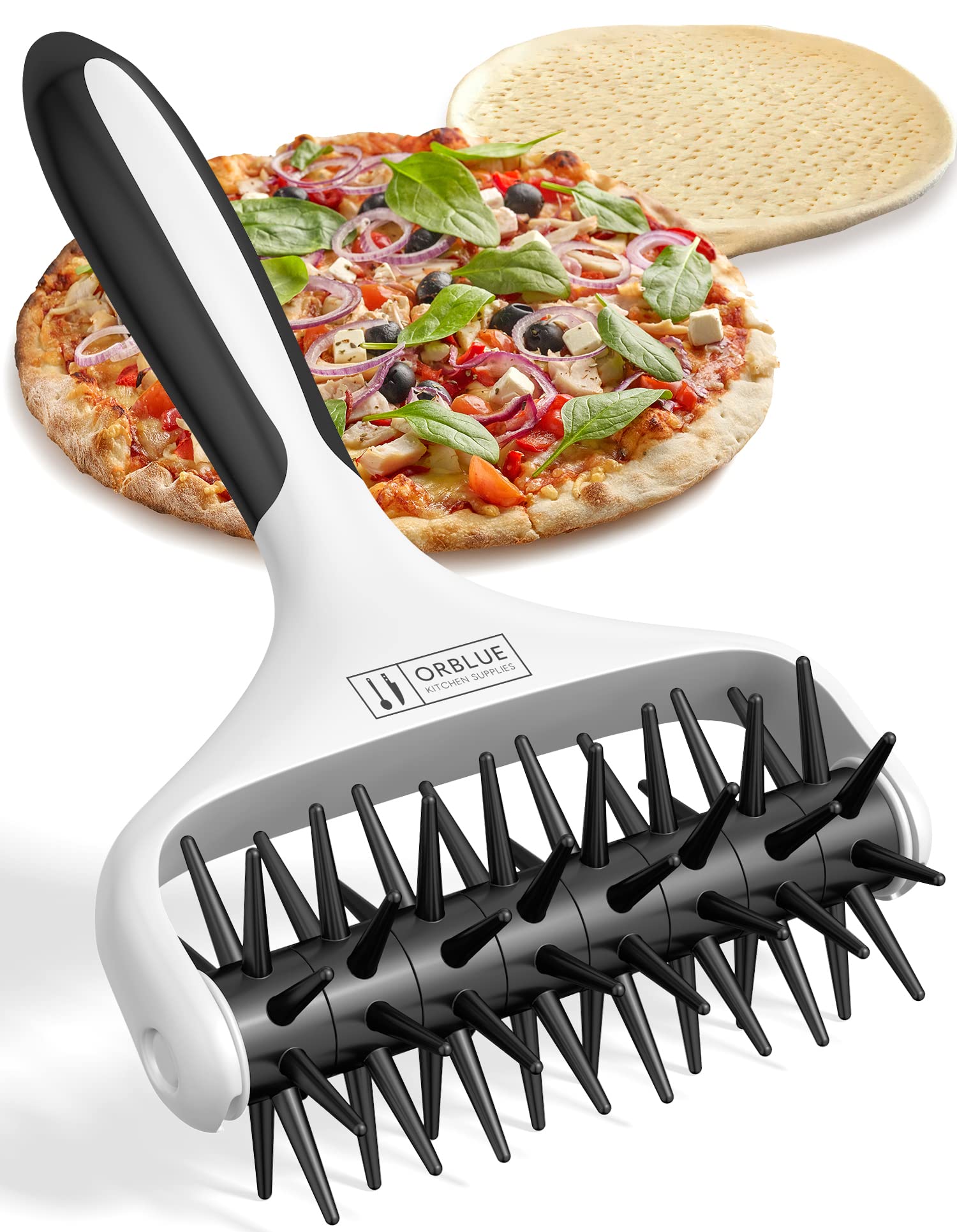 Orblue rodillo perforador de masa para pizza espigas, perforaciones uniformes y evita burbujas