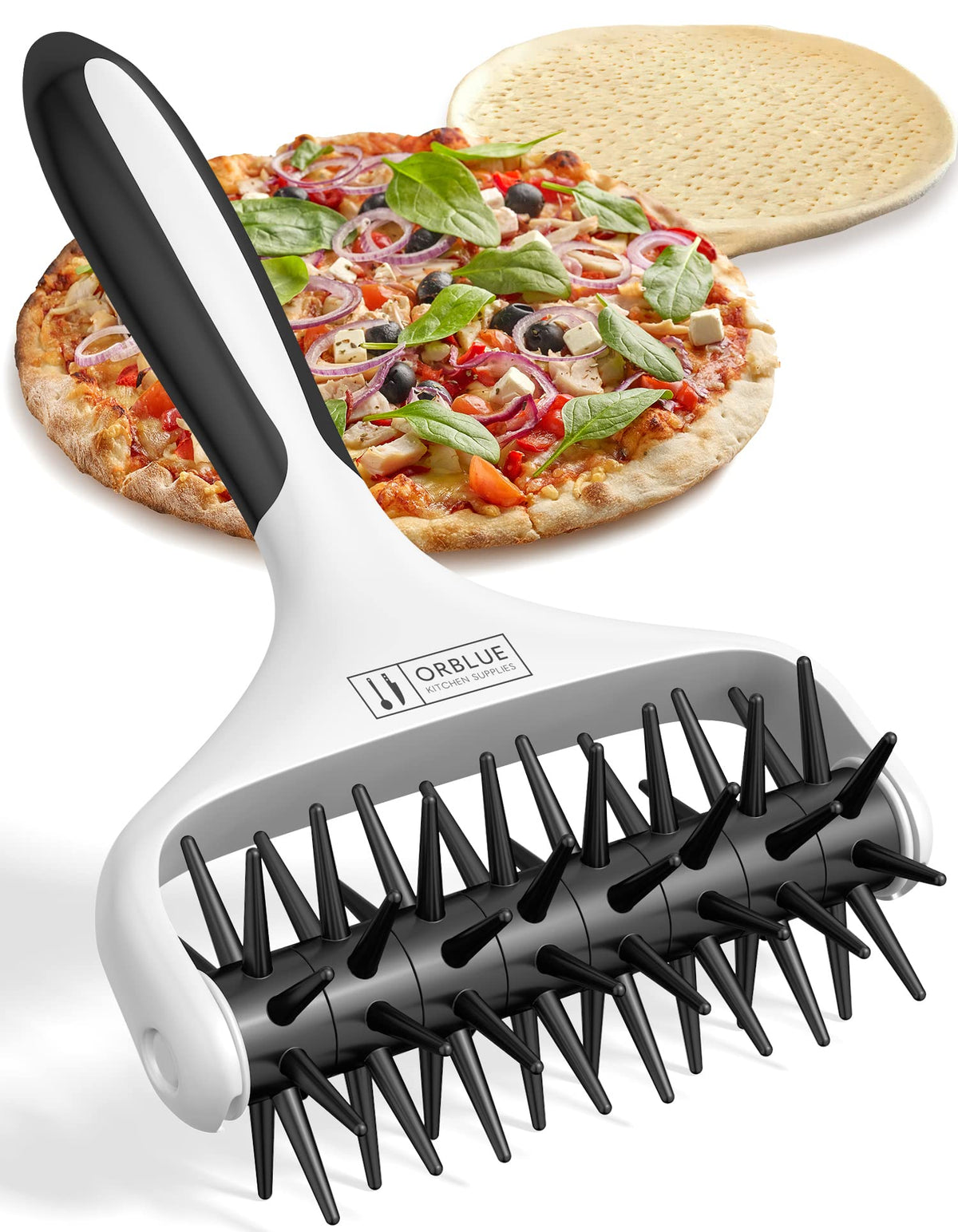 Orblue rodillo perforador de masa para pizza espigas, perforaciones uniformes y evita burbujas