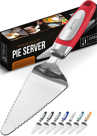 Orblue servidor de pastel con dos bordes serrados para cortes precisos.