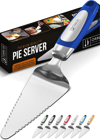 Orblue servidor de pastel con borde serrado en ambos lados para cortes limpios.