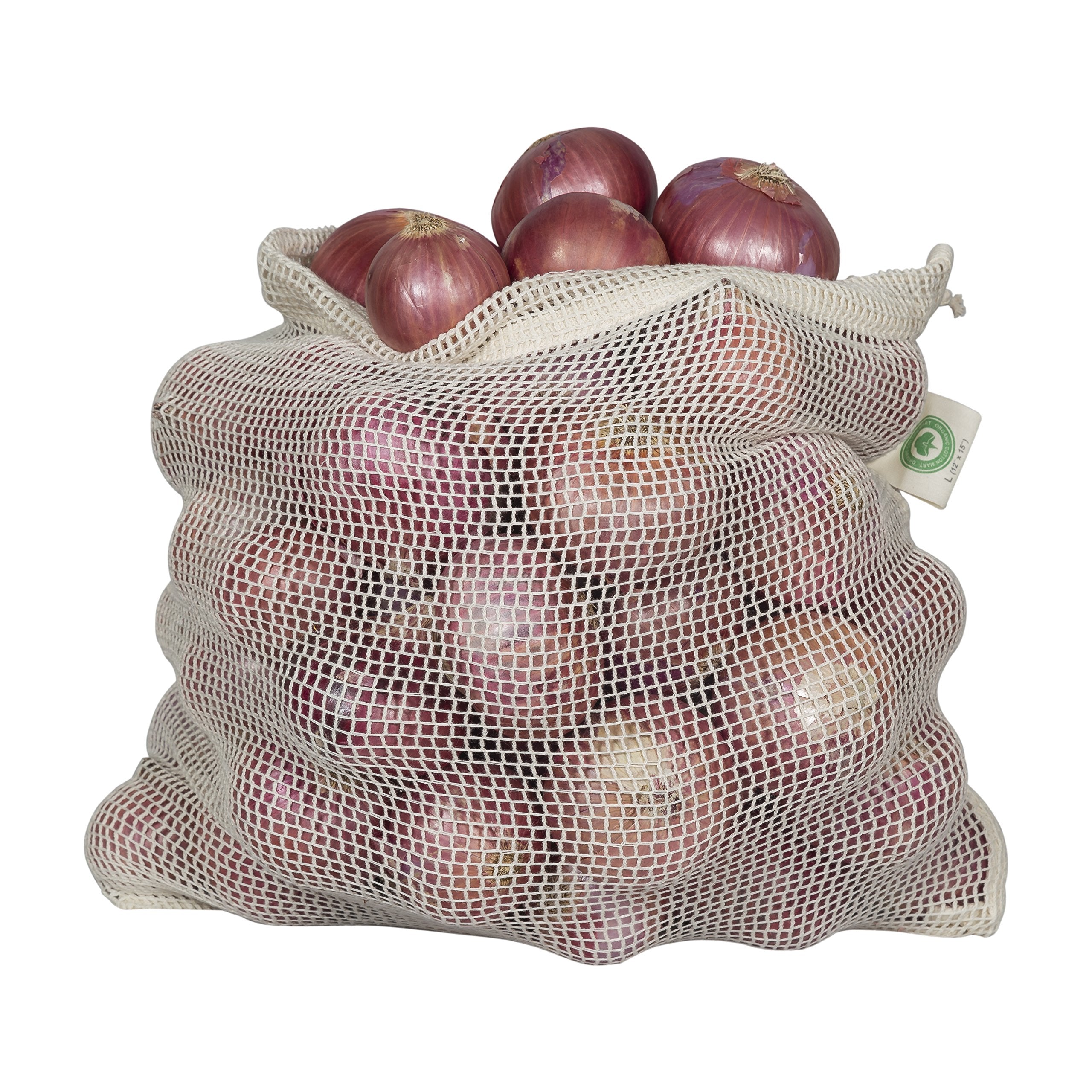 Bolsas de malla Organic Cotton Mart para frutas y verduras L, fáciles de limpiar