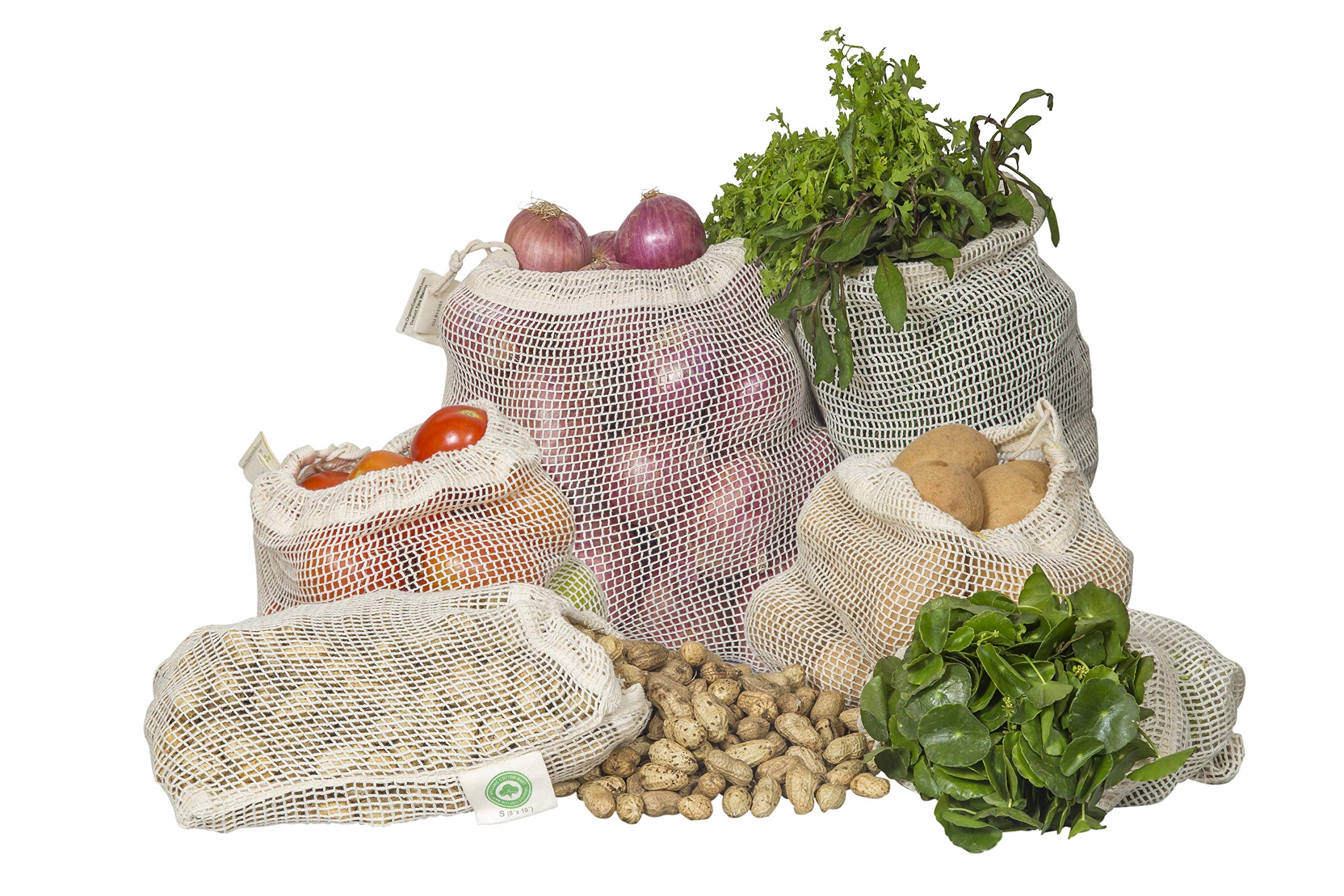 Bolsas de malla Organic Cotton Mart para frutas y verduras XL, frescura prolongada
