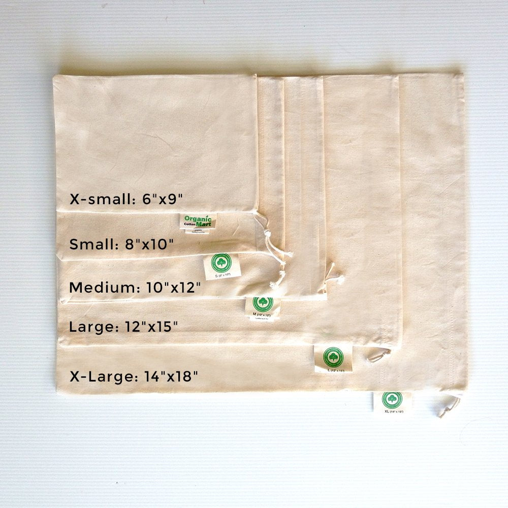 Organic Cotton Mart bolsas medianas ideales para guardar frutas y transportar compras.