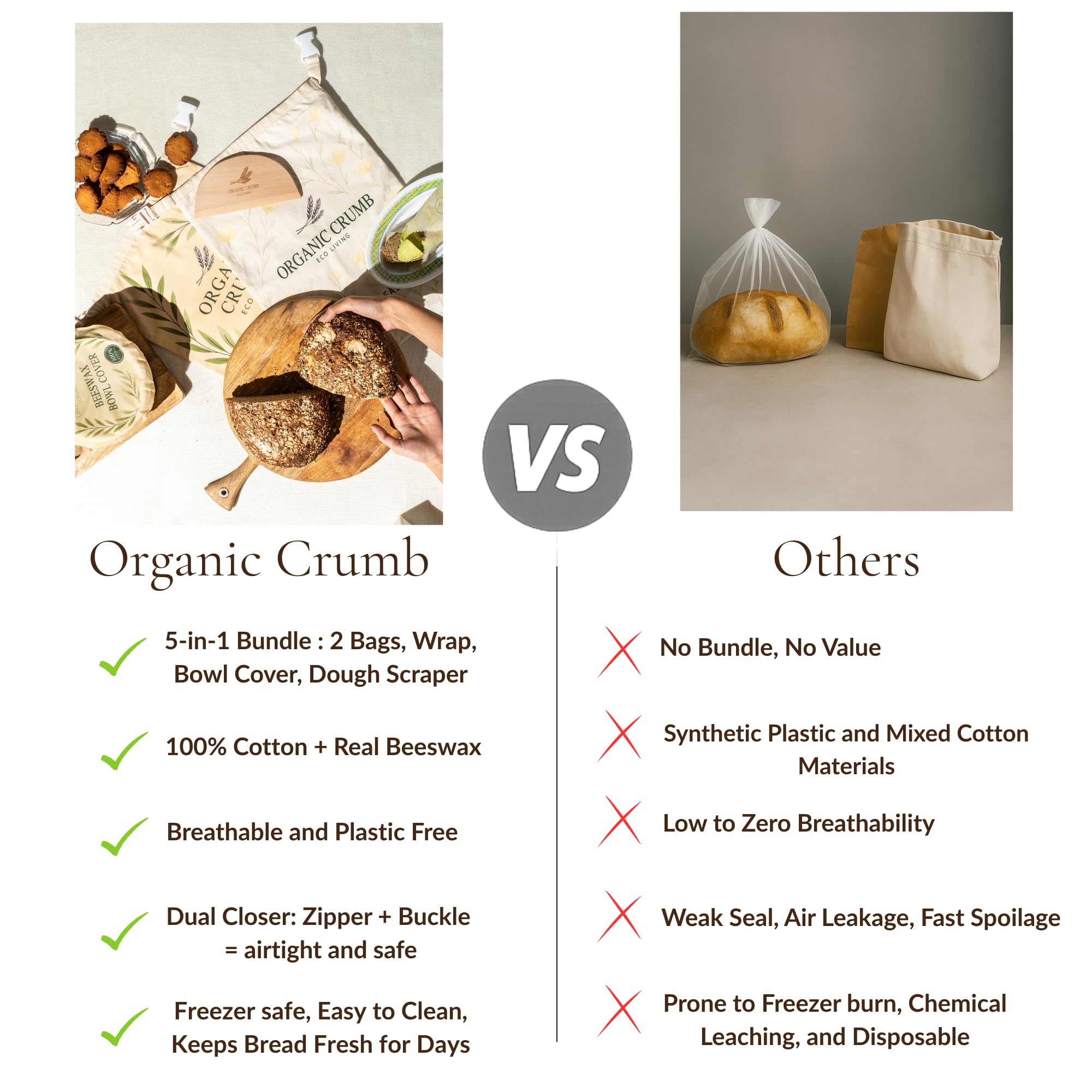 Organic Crumb almacenamiento sostenible sin plástico para pan.