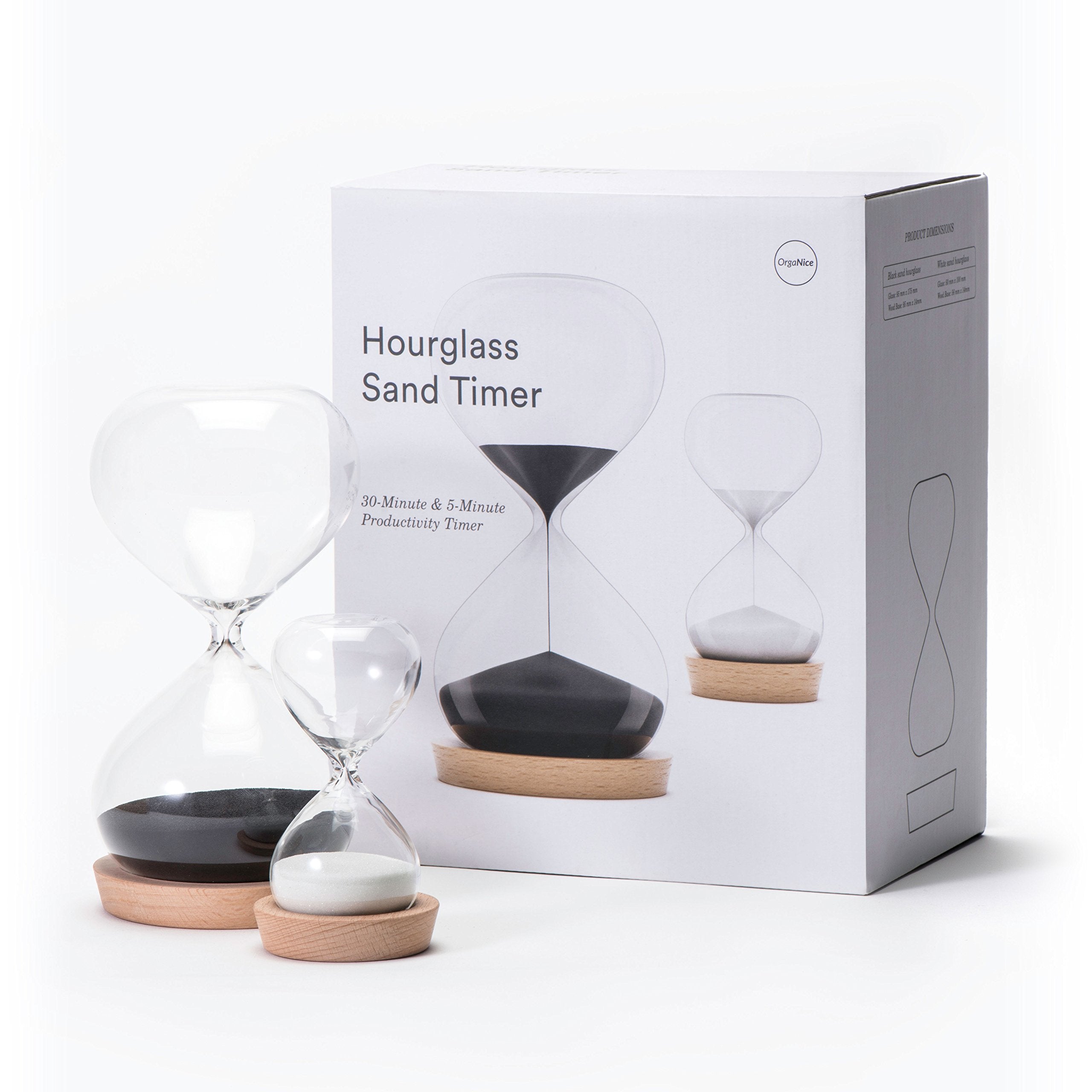 OrgaNice reloj de arena de borosilicato con diseño claro