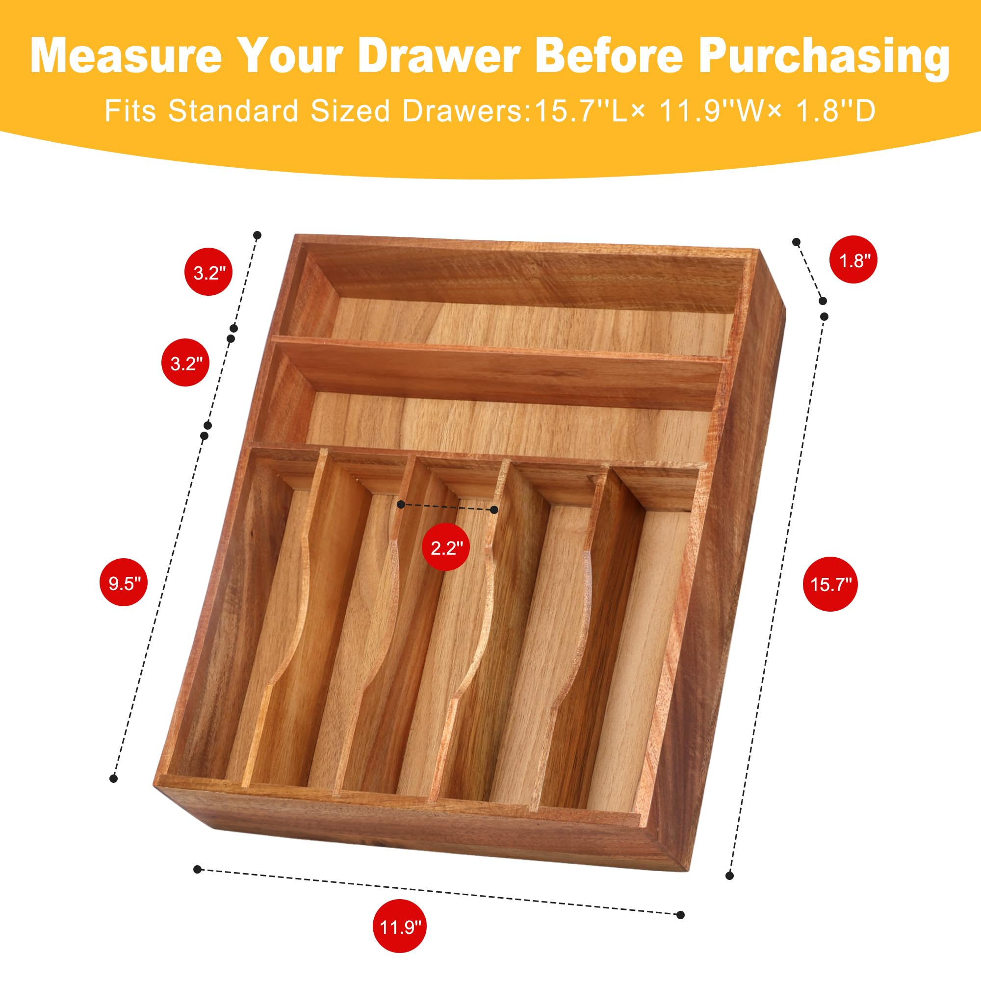 Oridom Acacia natural, organizador de cubiertos para cajones ordenados.