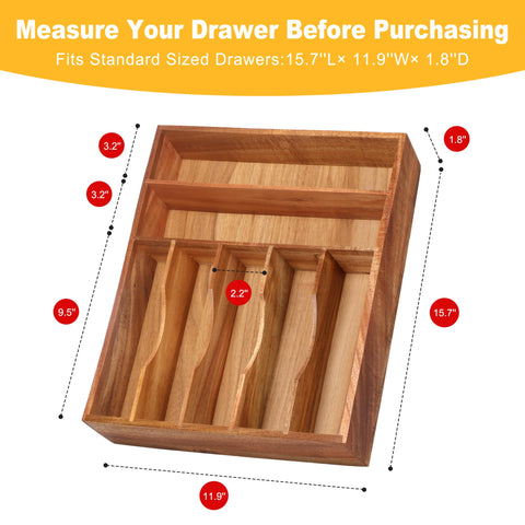 Oridom Acacia natural, organizador de cubiertos para cajones ordenados.
