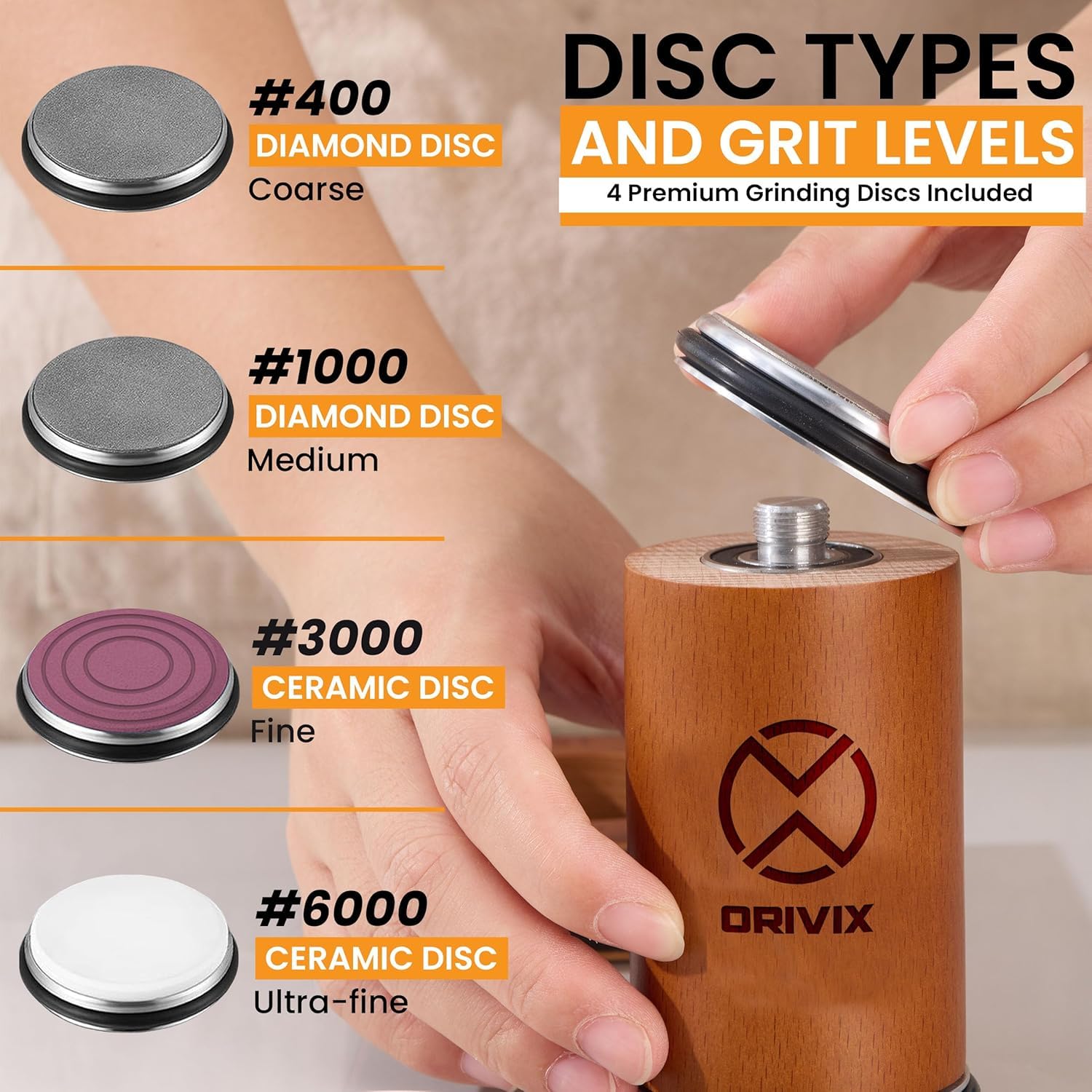 Orivix discos diamante 1000/400 para restaurar filos de forma eficaz.
