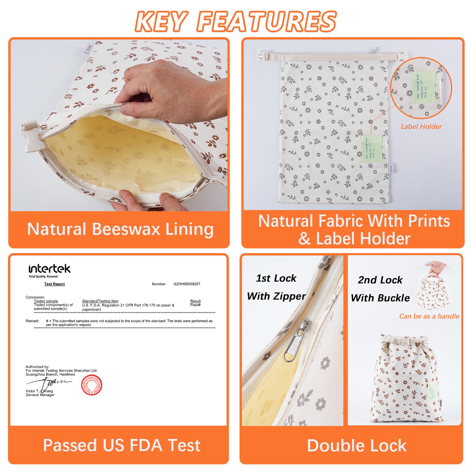 ORORIN bolsas de cera de abeja (interior) protegen la frescura con cera natural.