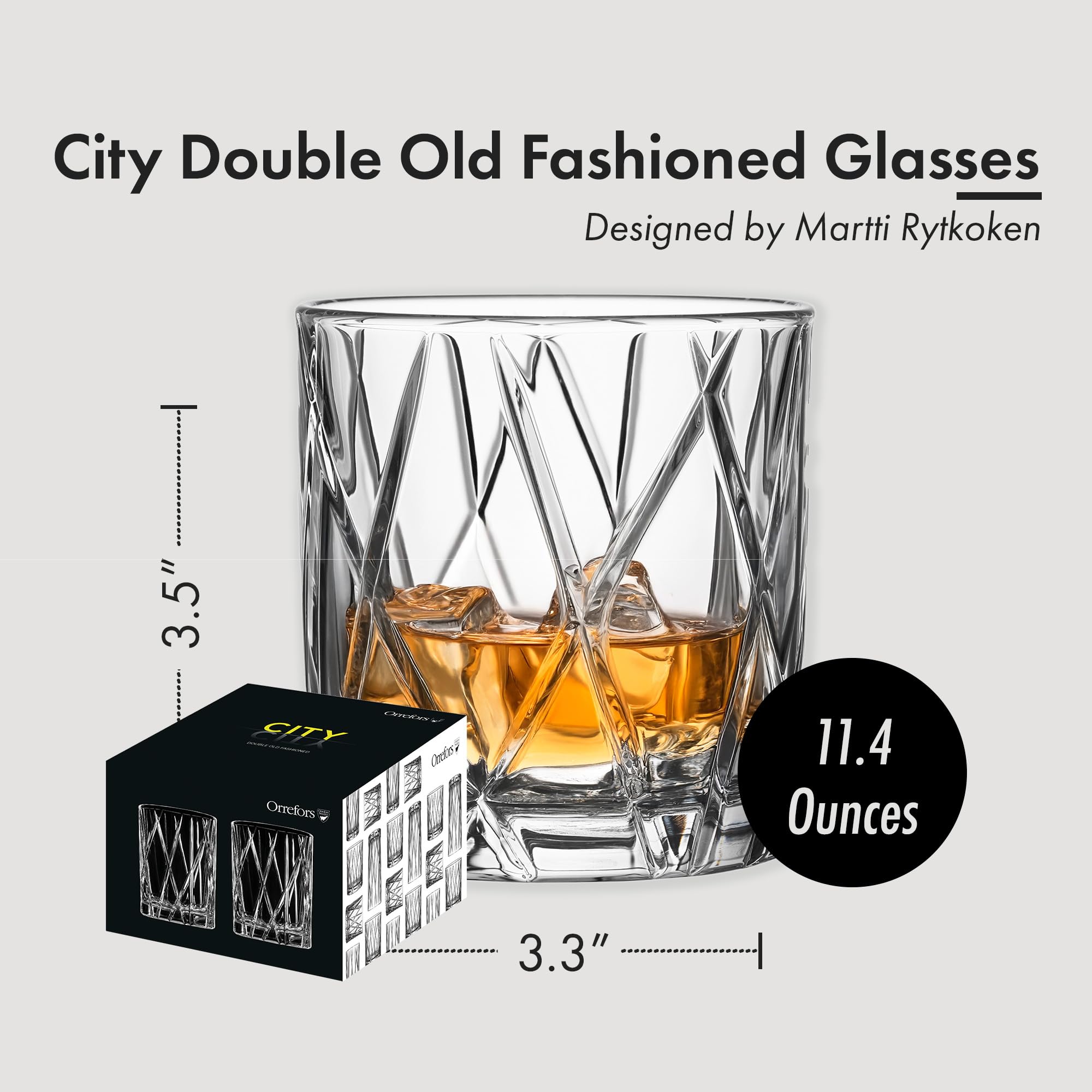 Vaso Orrefors City para uso diario en casa, perfectos para whisky y cócteles.