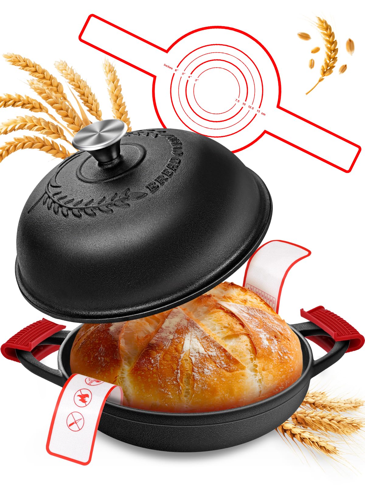 ORWIPO olla de hierro esmaltado 6qt con tapa negra, distribución uniforme del calor