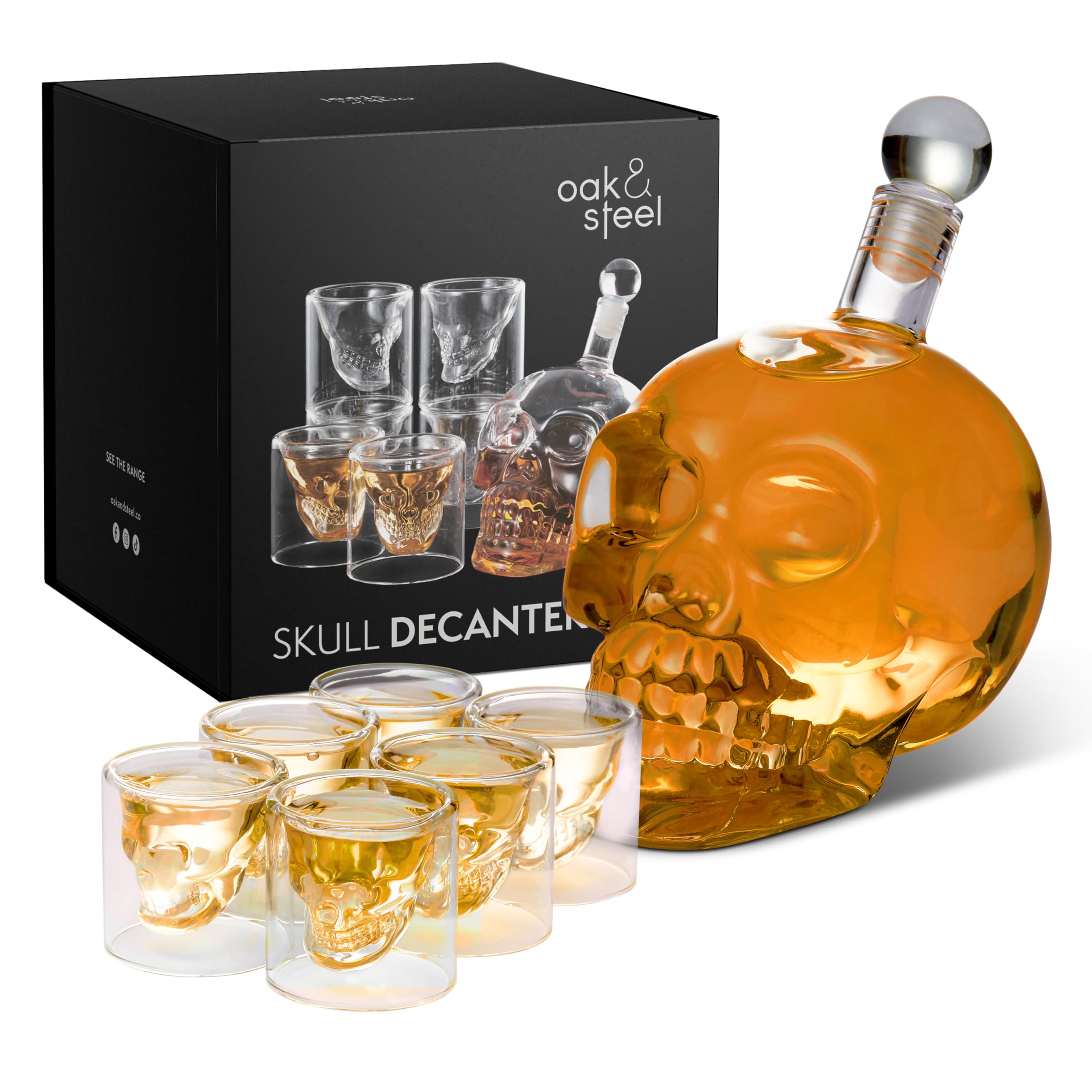 OS Oak & Steel ENGLAND decantador cráneo 25oz para tequila, vodka o whisky.