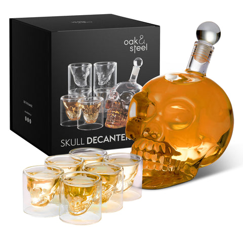 OS Oak & Steel ENGLAND decantador cráneo 25oz para tequila, vodka o whisky.