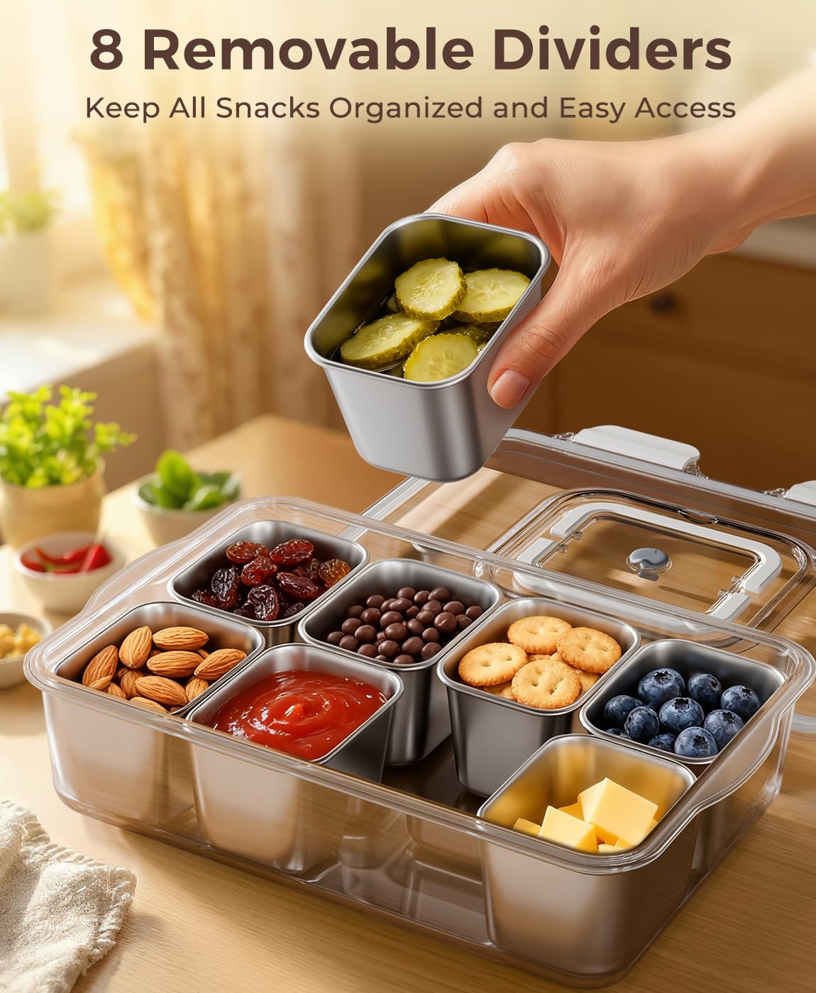 Osfel Snackle Box con mango portátil para llevar con comodidad.