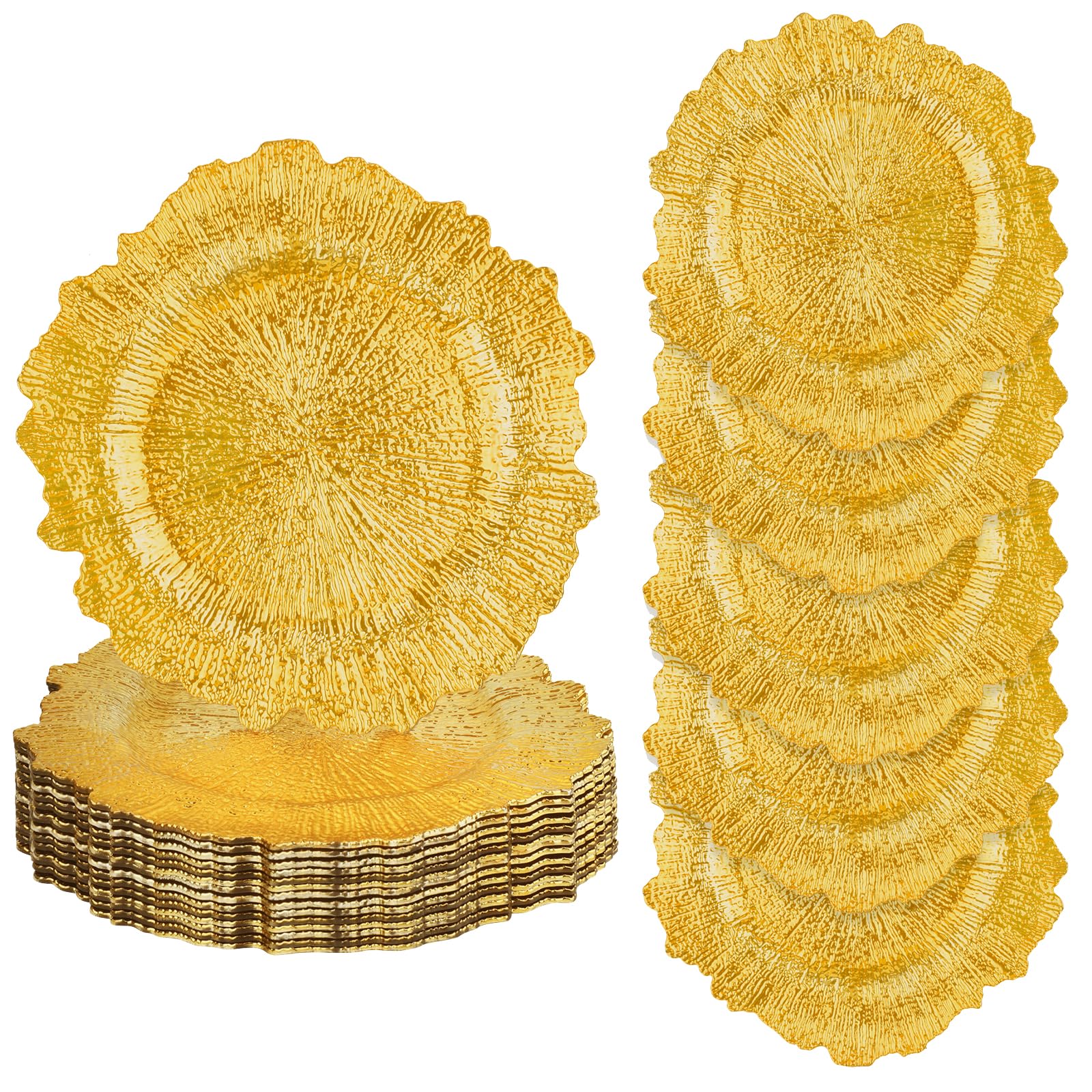 Osgevei cargadores dorados brillantes con textura de arrecife para mesas elegantes.
