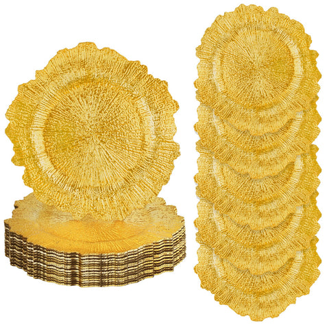 Osgevei cargadores dorados brillantes con textura de arrecife para mesas elegantes.