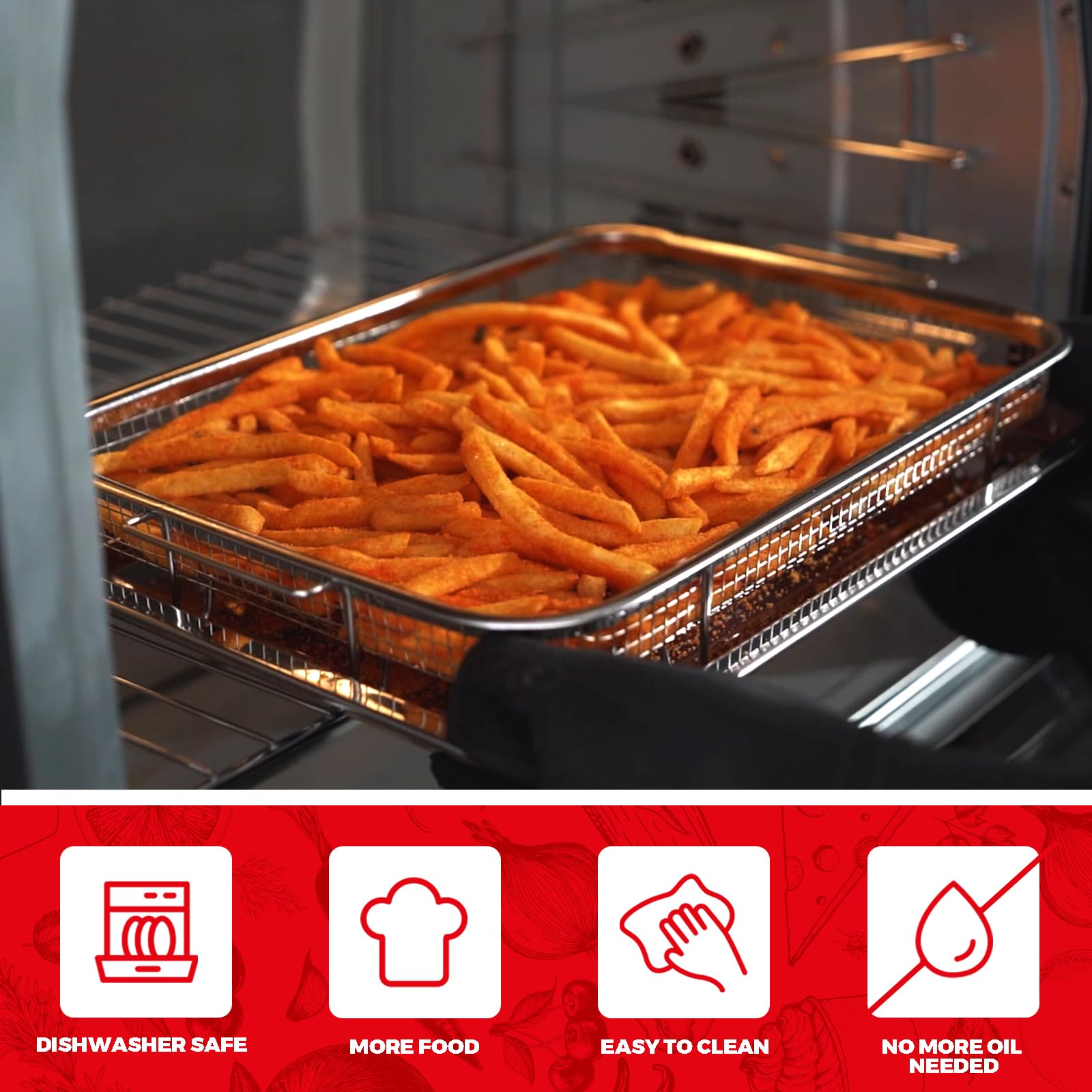 OSJ COOK preparación versátil, enfoque para cocinar patatas fritas crujientes y verduras.