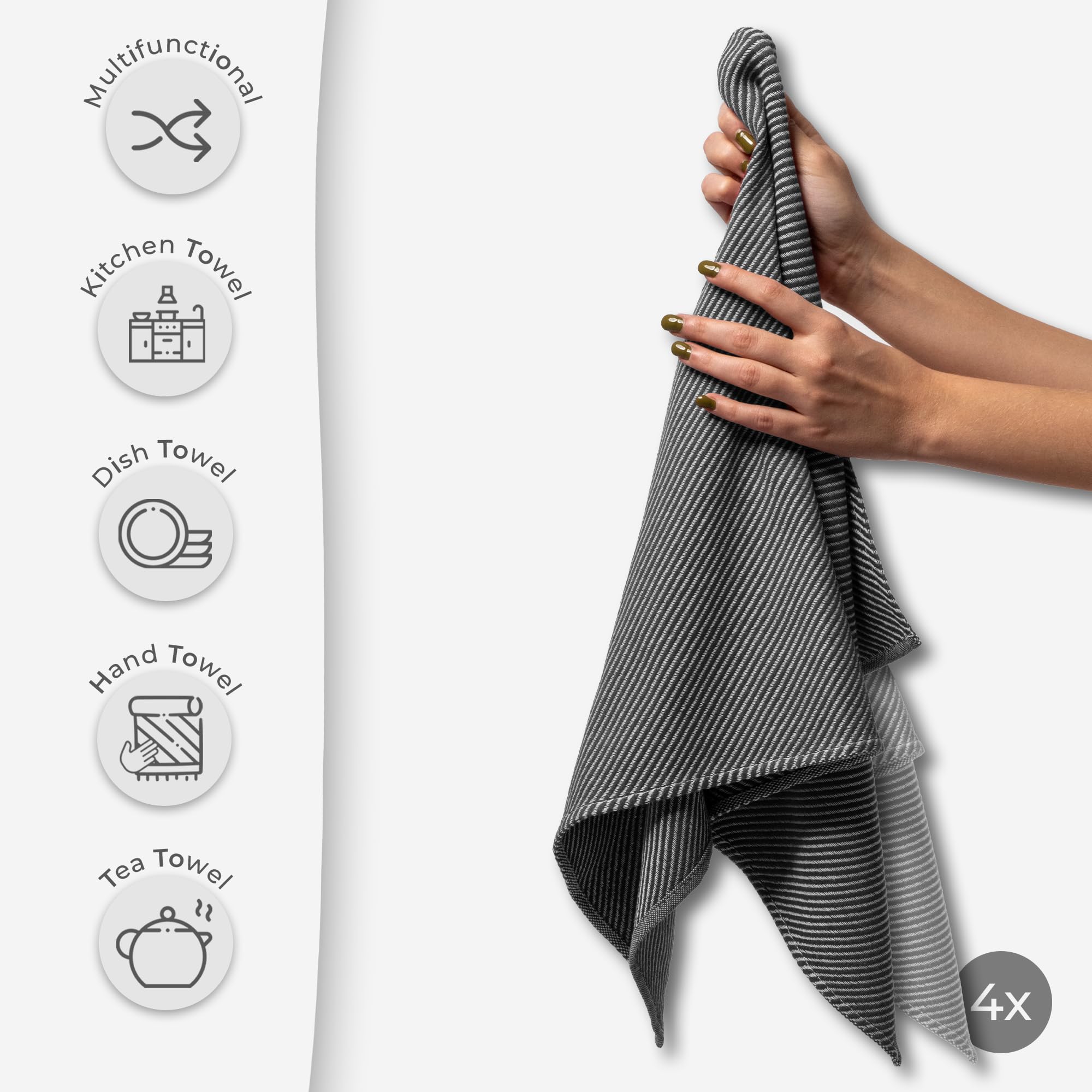 Ossano: toallas decorativas de cocina, vista lateral, tacto suave y absorbente tras lavado.
