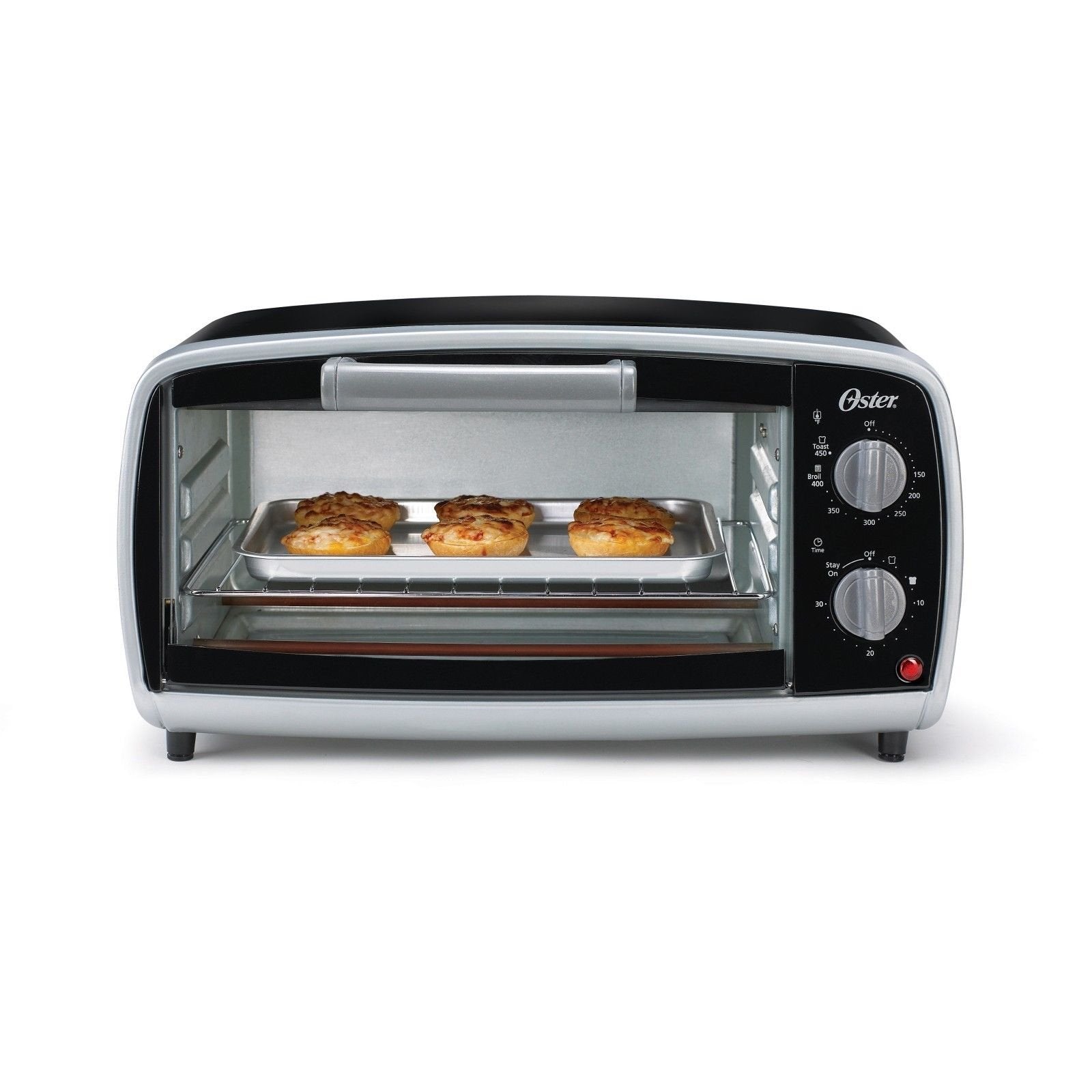 Oster Horno Tostador 4 rebanadas, interior con rejillas ajustables para diferentes comidas.