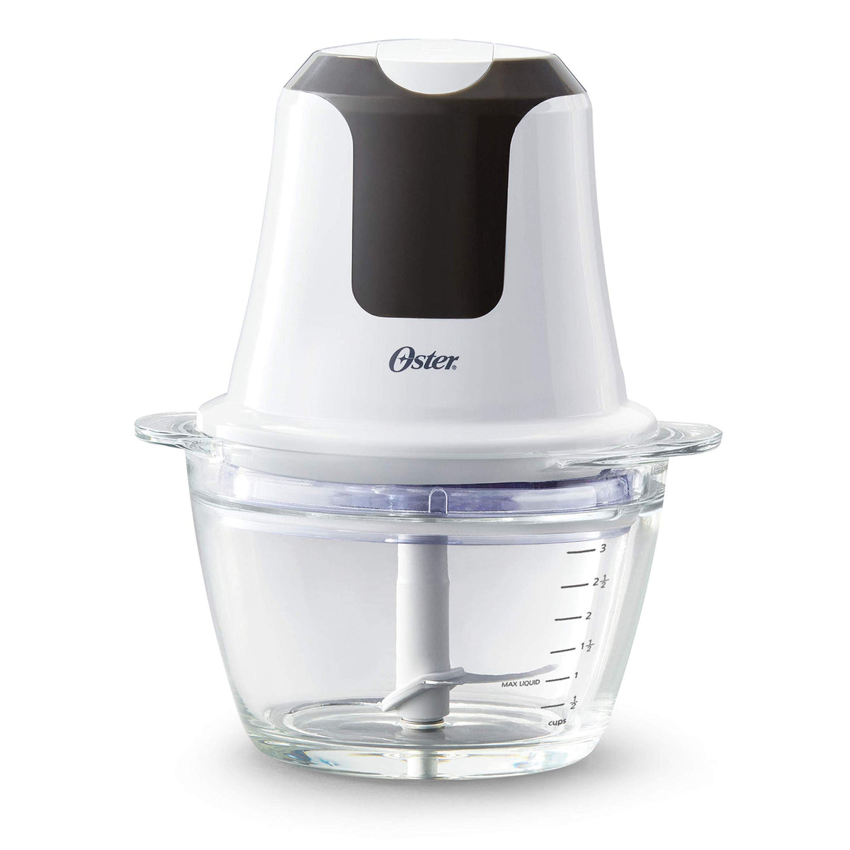 Oster Picadora mini con cuenco de vidrio de 3 tazas, ideal para picar hierbas y verduras.