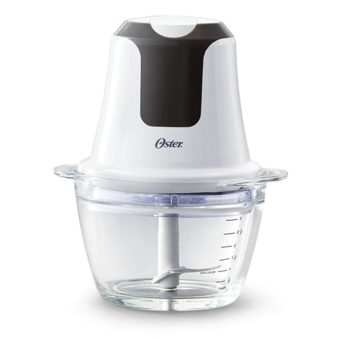 Oster Picadora mini con cuenco de vidrio de 3 tazas, ideal para picar hierbas y verduras.