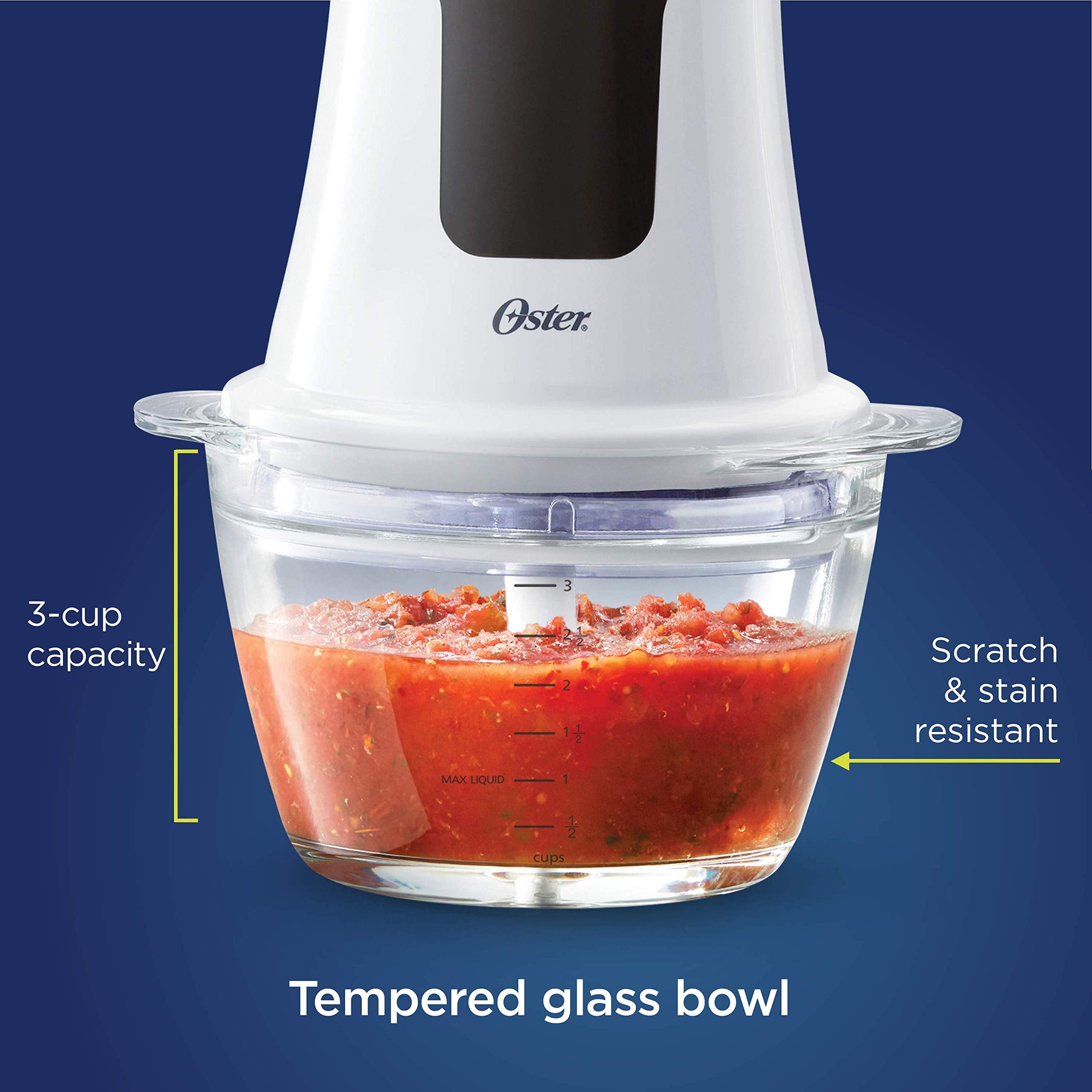Oster Picadora mini con dos velocidades para ingredientes blandos y duros.