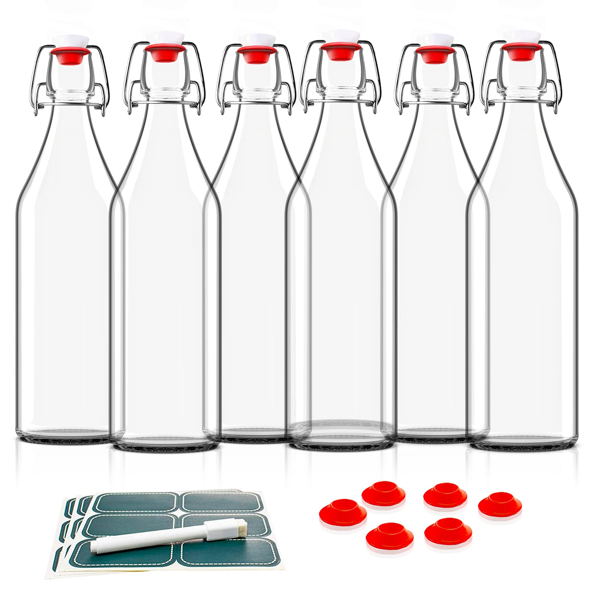 Otis Classic: juego de 6 botellas de vidrio con tapas giratorias para bebidas variadas.