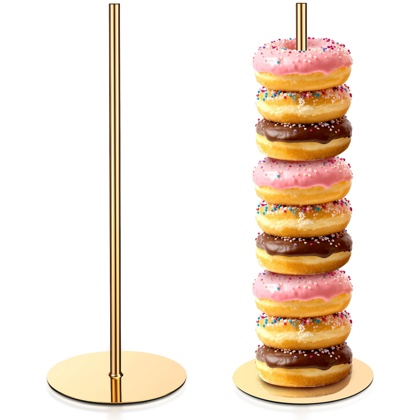 Otoolling Donut Stand Torre Dorado – altura visible para exhibir varias donas con estilo.